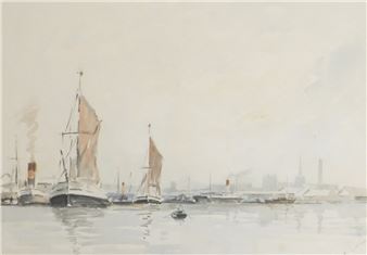 Barges at Harwich Essex - Edward George Wood