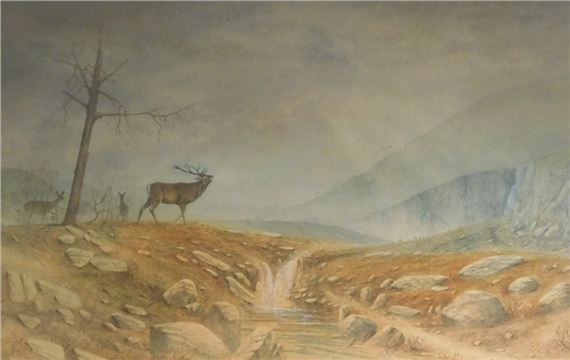 Highland landscape with deer by Bill Jackson, dated 1982
