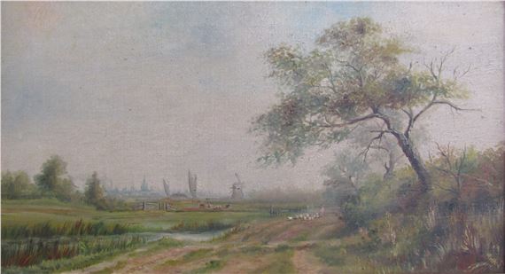 Charles Frederick Rump | Framed C F Rump oil on canvas with windmills ...