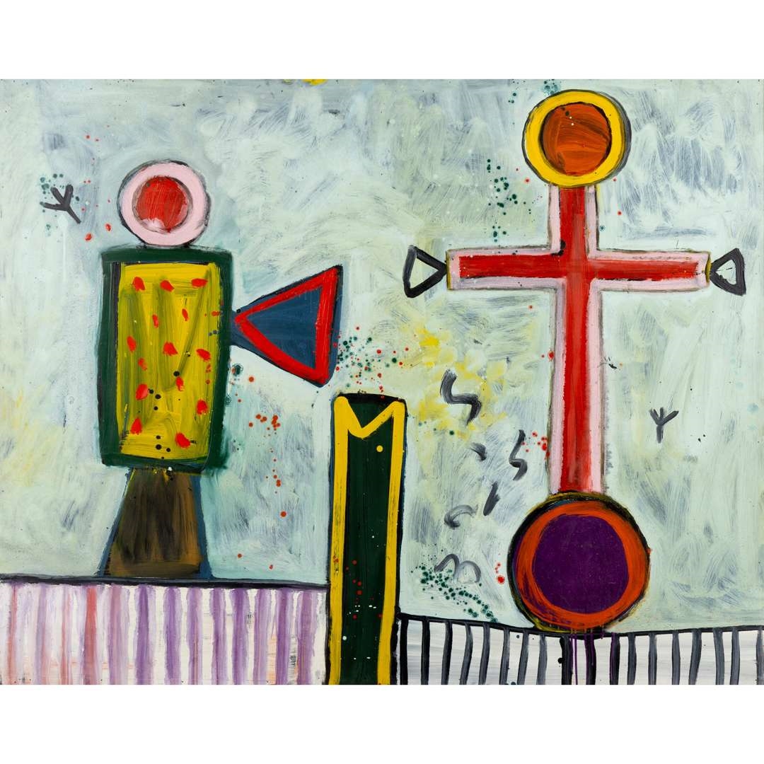 Artwork by Alan Davie, CROSS FOR THE BLUE BIRDS, OCTOBER 1965 (OPUS O.567D), Made of oil on masonite