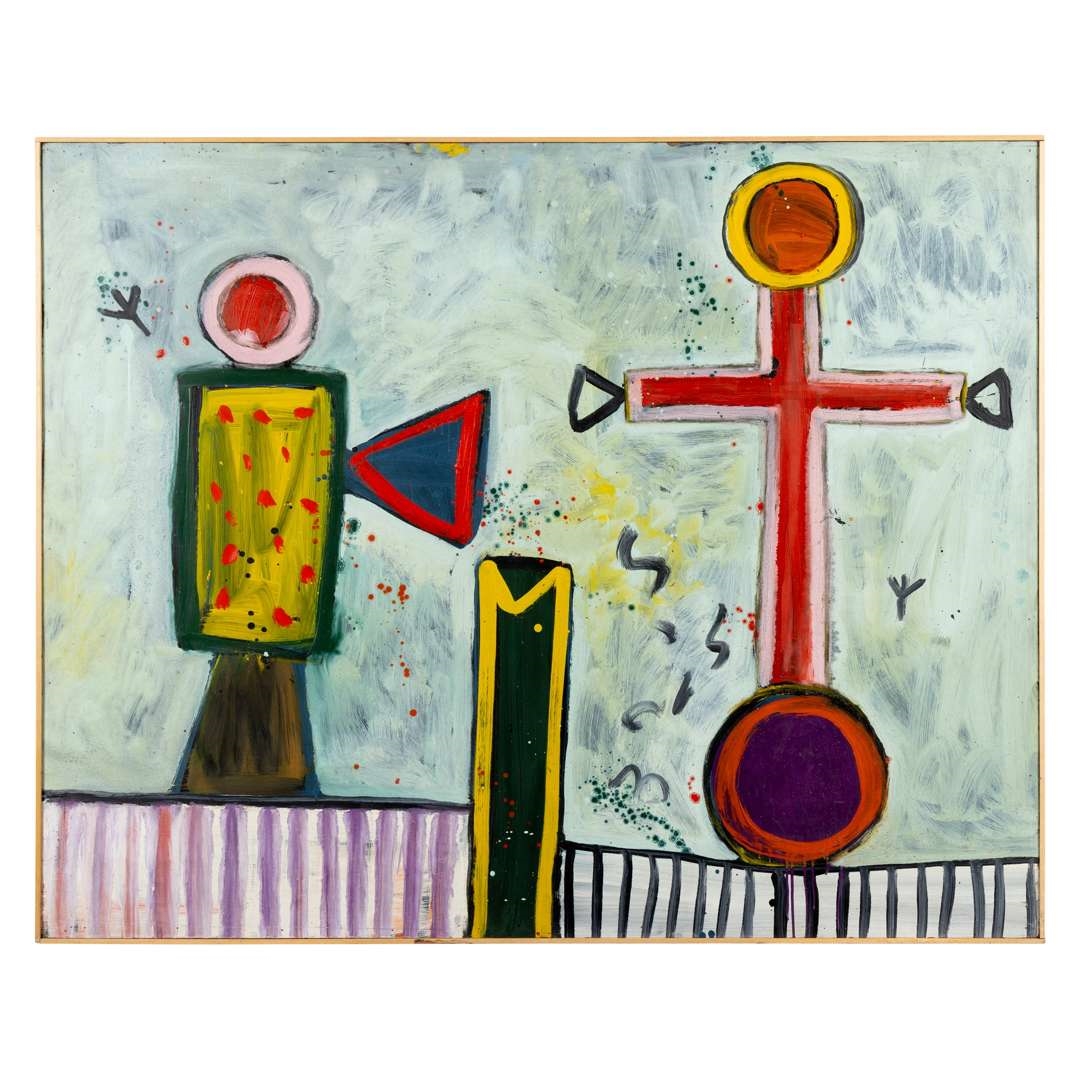 Artwork by Alan Davie, CROSS FOR THE BLUE BIRDS, OCTOBER 1965 (OPUS O.567D), Made of oil on masonite