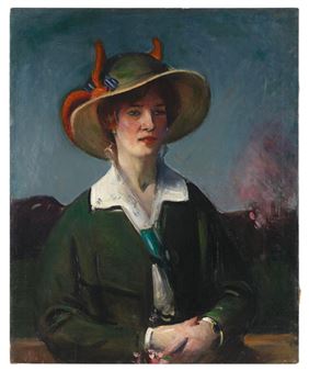 Portrait of a woman wearing an unusual hat - Harry W. Coate