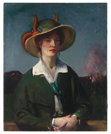 Portrait of a woman wearing an unusual hat by Harry W. Coate, circa 1910