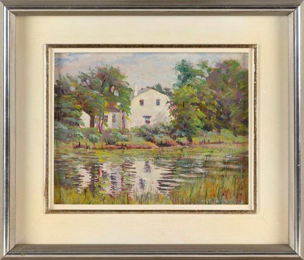 Artwork by Walter Cole Brigham, The Gardiners and Sylvester Manor Grounds Shelter Island New York, Made of Oil on canvas board