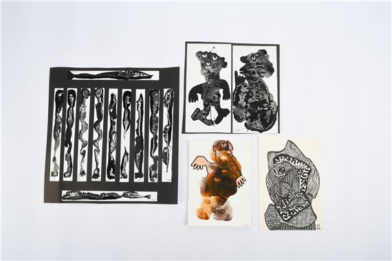 personnages et compositions Quatre œuvres en technique mixte de collage et peinture by Gérard Sendrey