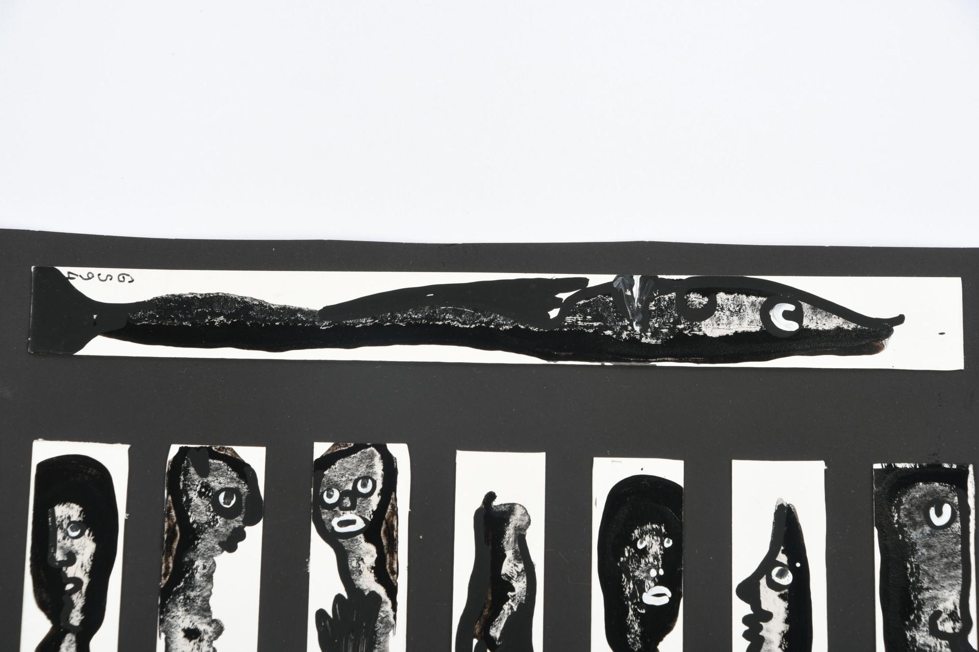 Artwork by Gérard Sendrey, personnages et compositions Quatre œuvres en technique mixte de collage et peinture, Made of Paint on paper