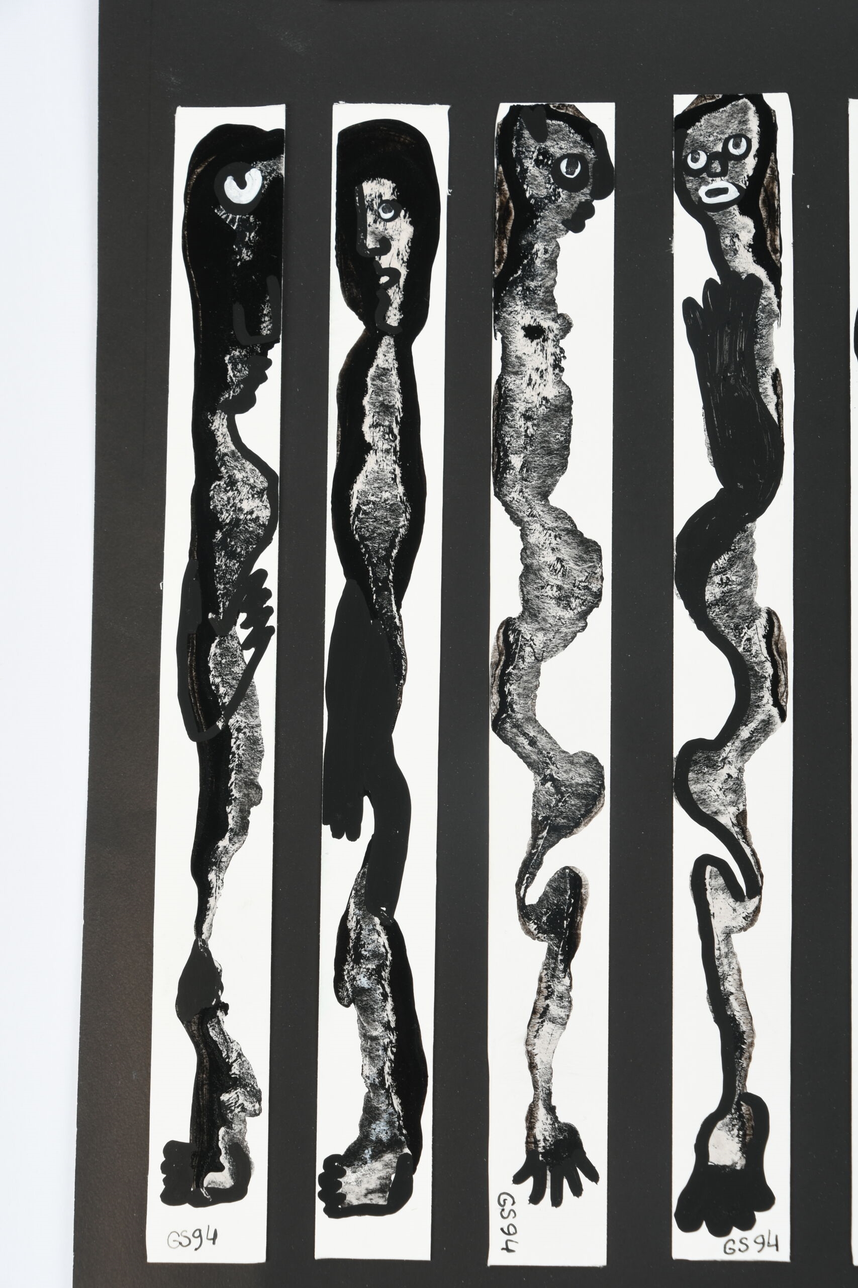 Artwork by Gérard Sendrey, personnages et compositions Quatre œuvres en technique mixte de collage et peinture, Made of Paint on paper