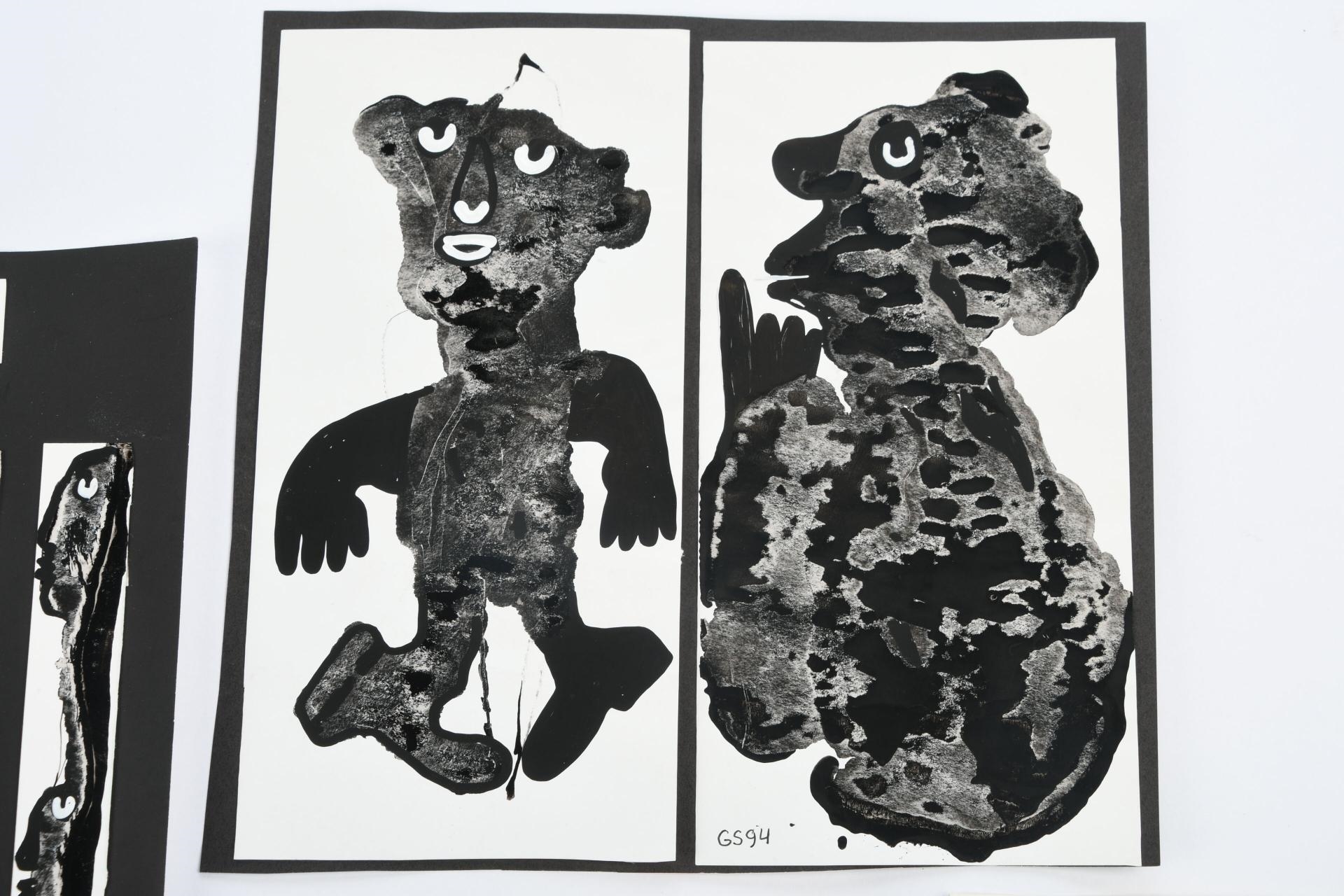 Artwork by Gérard Sendrey, personnages et compositions Quatre œuvres en technique mixte de collage et peinture, Made of Paint on paper