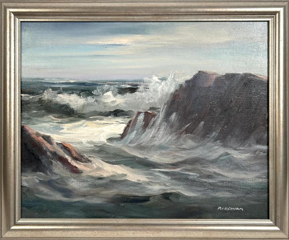 Artwork by Robert C. Benham, Surf, Bass Rocks, Made of Oil on canvas