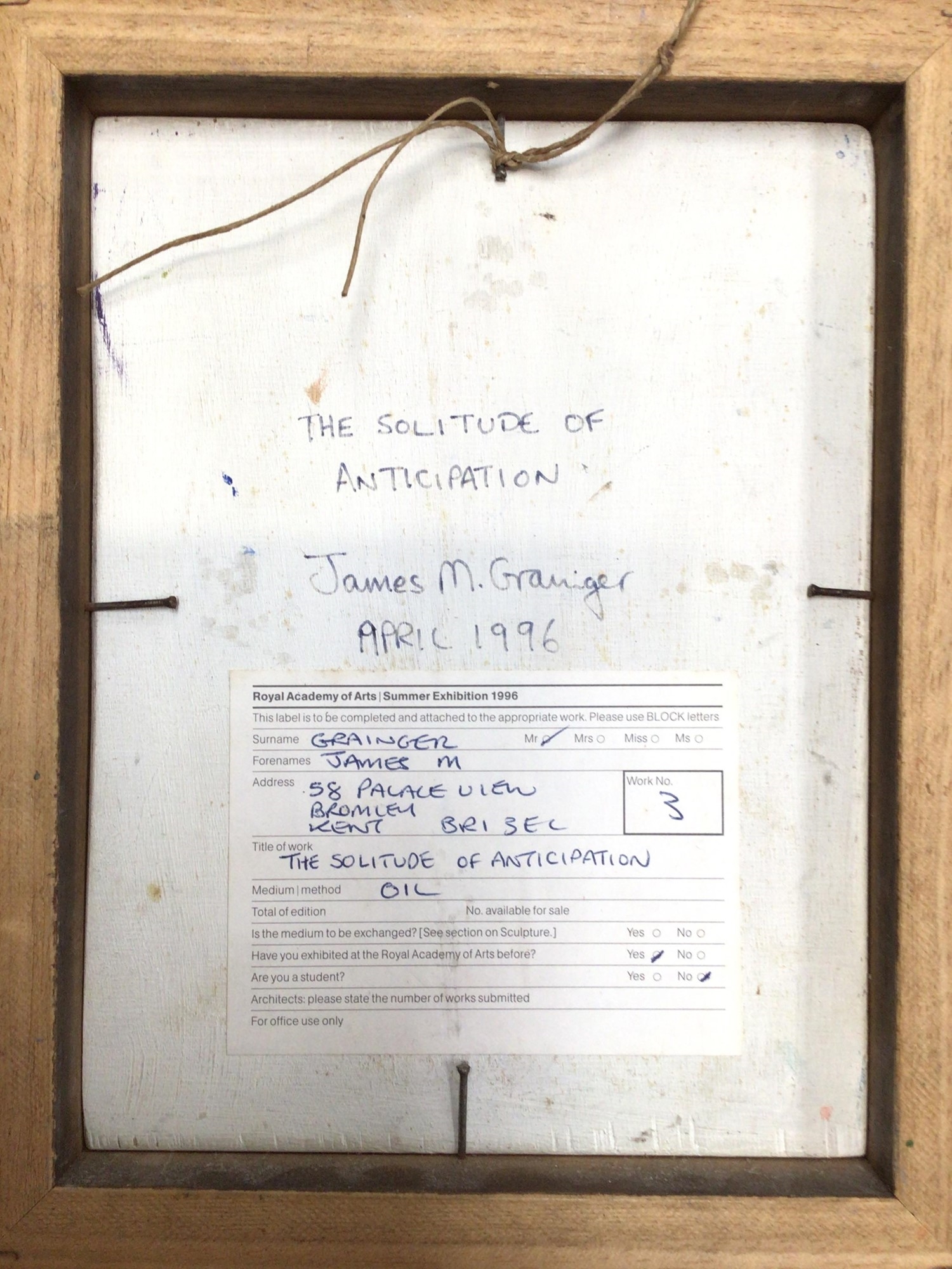 Artwork by James Grainger, The Solitude of Anticipation, Made of oil on board