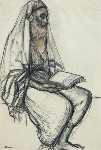 André SURÉDA (1872-1930) Jewish Prayer Charcoal drawing signed lower left to right and studio stamp 56 x 38 cm by André Suréda