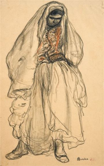 André SURÉDA (1872-1930) Woman in traditional costume Charcoal and watercolor signed lower right and stamped. 49 x 31 cm by André Suréda