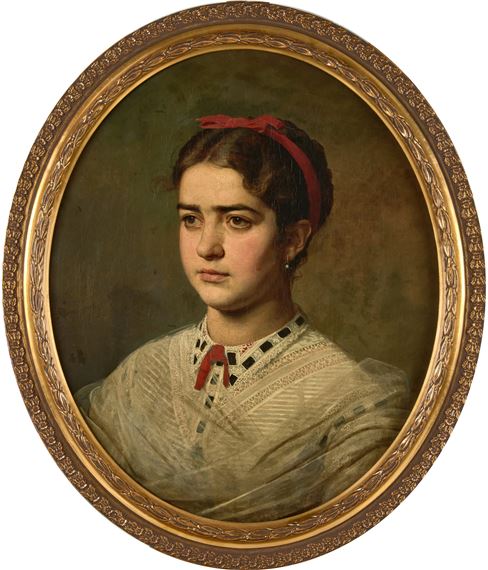 Portrait of a young lady with red ribbon - Viktor Alexejewitsch Bobrof