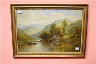 A 19th Century school oil on canvas by C. Leader of a river and countryside scene - C. Leader