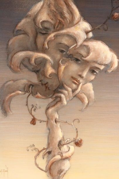 Artwork by Francis de Lassus Saint-Geniès, Pink masks Oil on canvas signed lower left 73 x 54 cm, Made of Oil on canvas