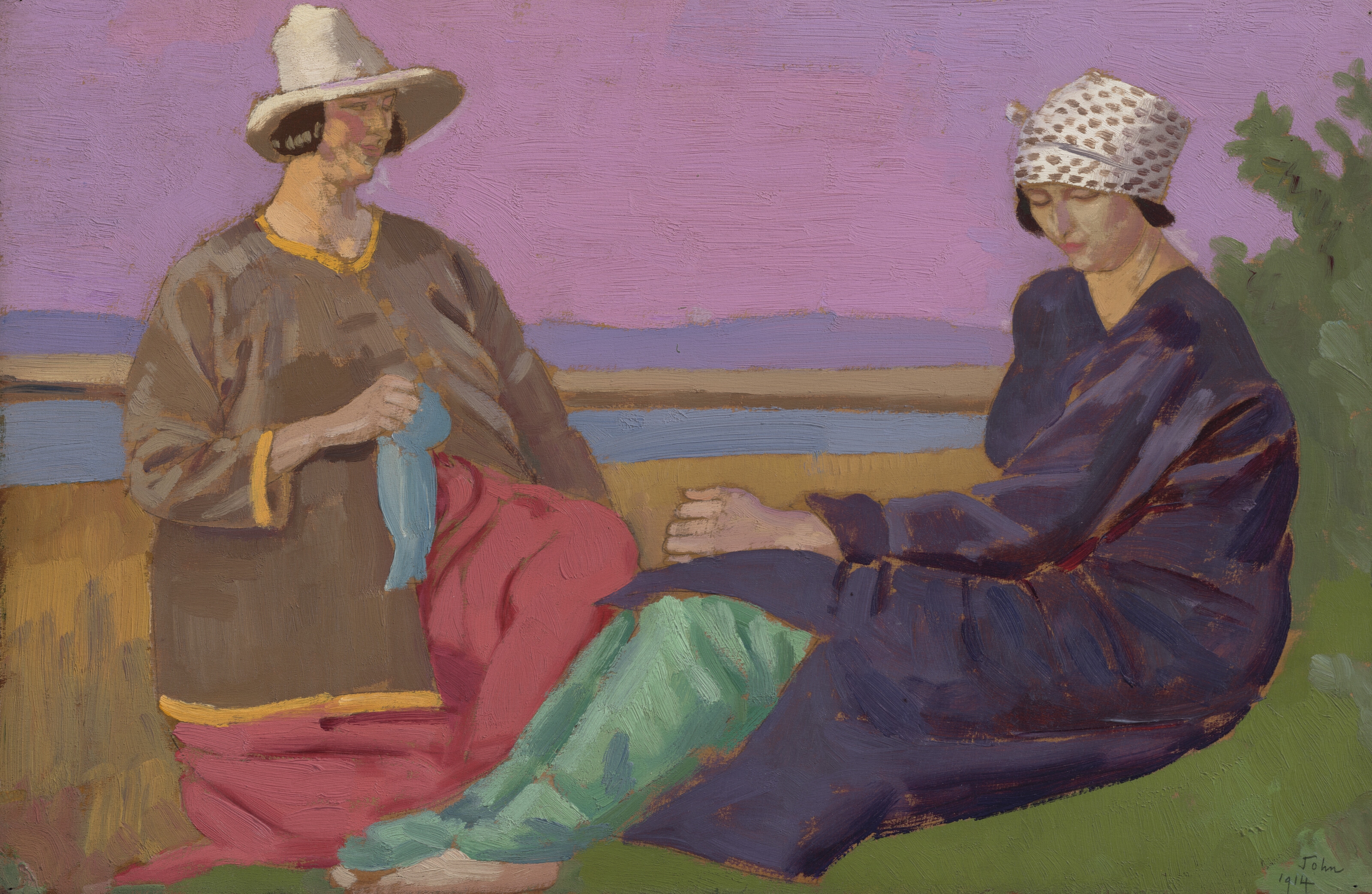 Artwork by Augustus Edwin John, An Afternoon in Dorset, Made of oil on panel