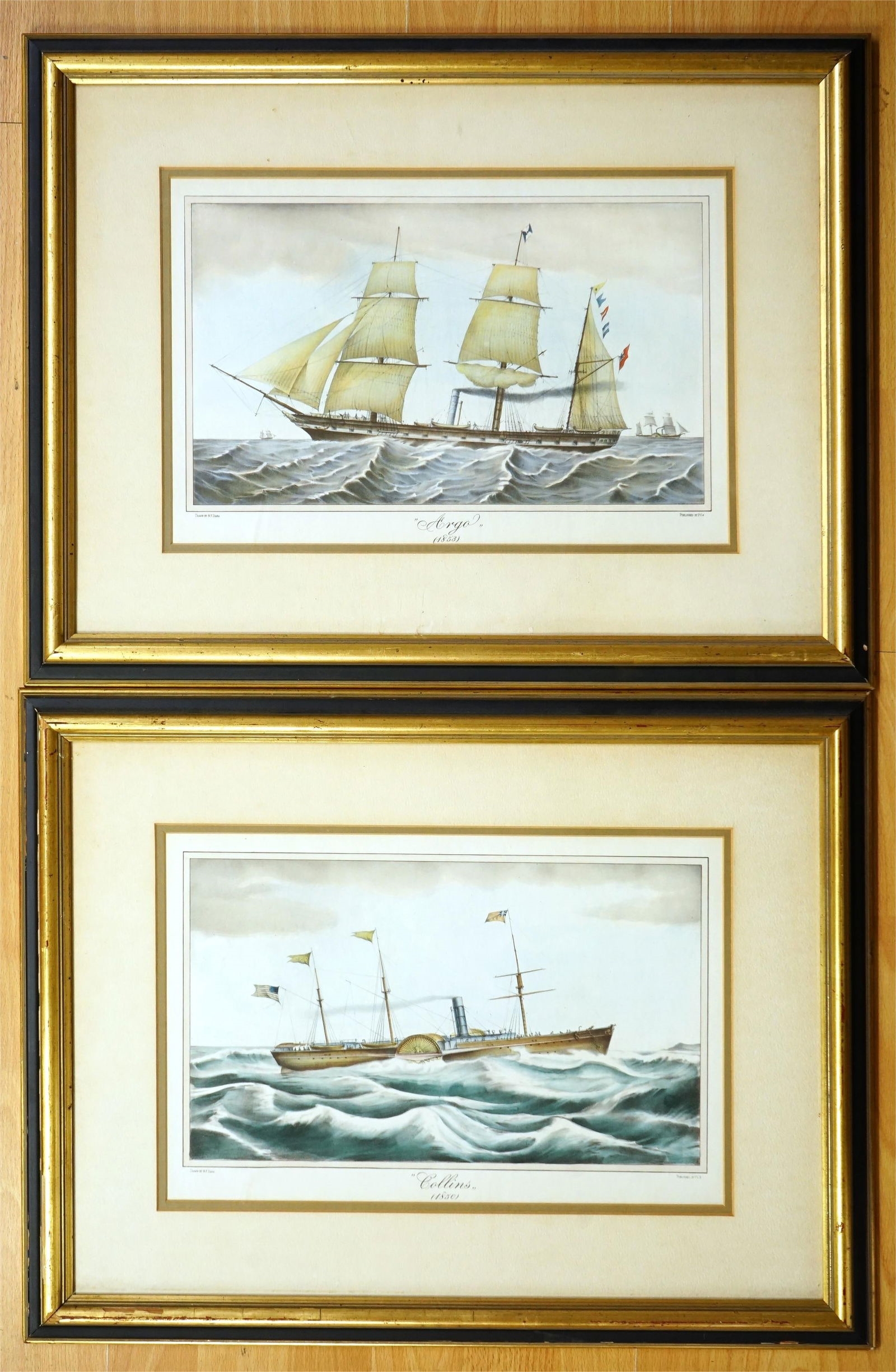 Artwork by N.F. Diana, Two 19th century Argo By NF Diana Lithographs,Ships, Made of Lithographs