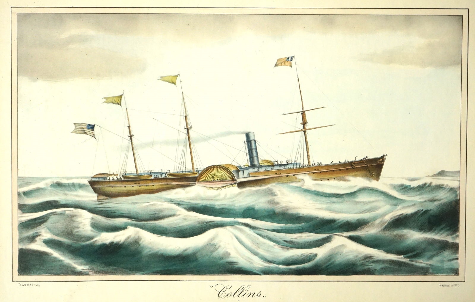Artwork by N.F. Diana, Two 19th century Argo By NF Diana Lithographs,Ships, Made of Lithographs