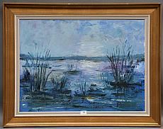 Maurice Potier | Paysage lacustre bleu | MutualArt