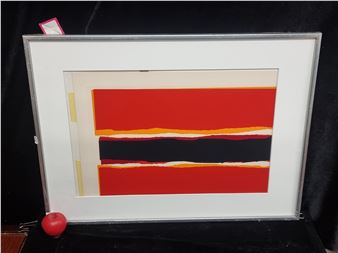 Star lot: A fabulous limited edition )   print cs. Features fabulous abstracted colour blocks in rich red, orange and black tones. 

MM: cm x cm including frame - Benny Dore