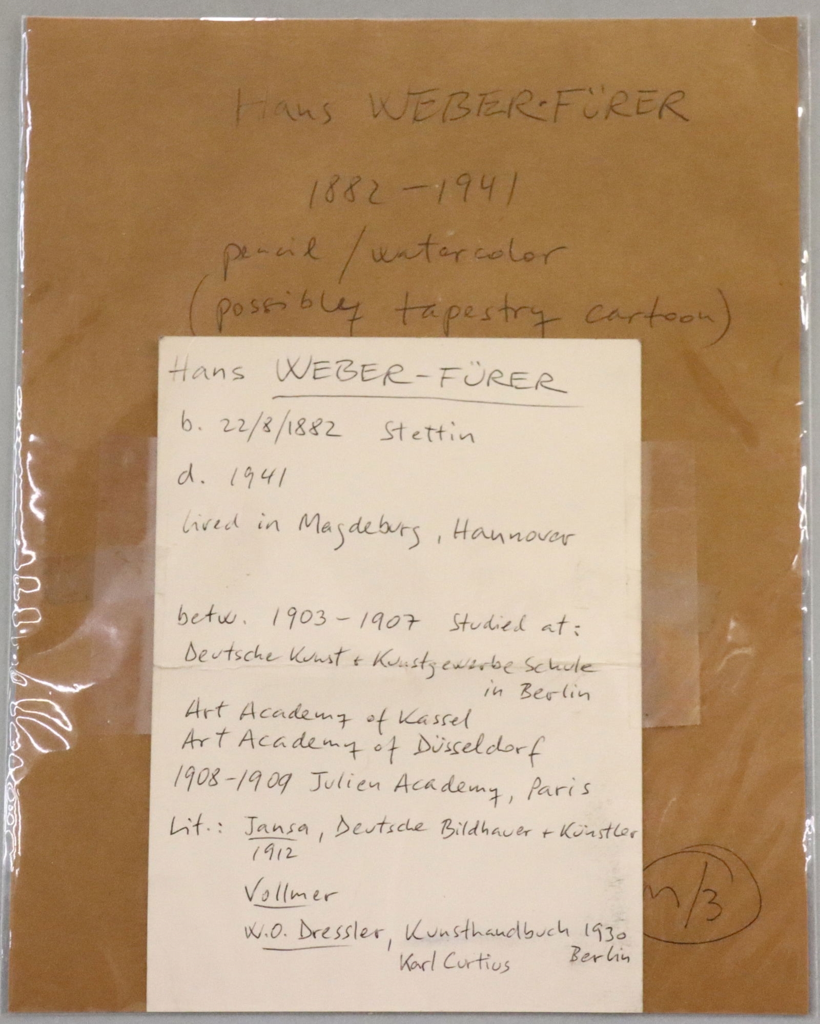 Artwork by Hans Furer, H. Weber-Furer Watercolor of a Figure, Made of watercolor on paper painting