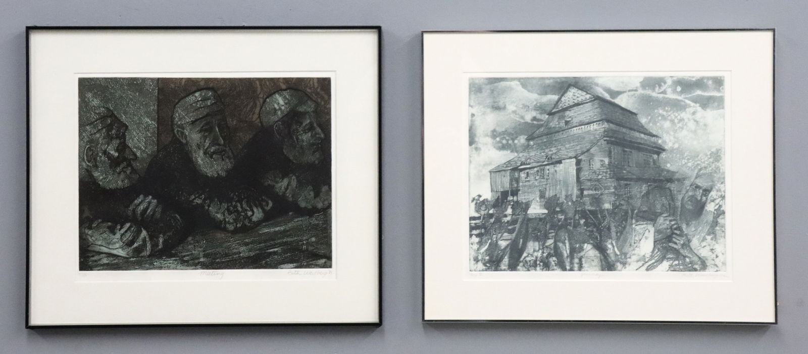 Artwork by Ruth Weisberg, 2 R. Weisberg Monoprints, Made of Etchings with Aquatint on paper