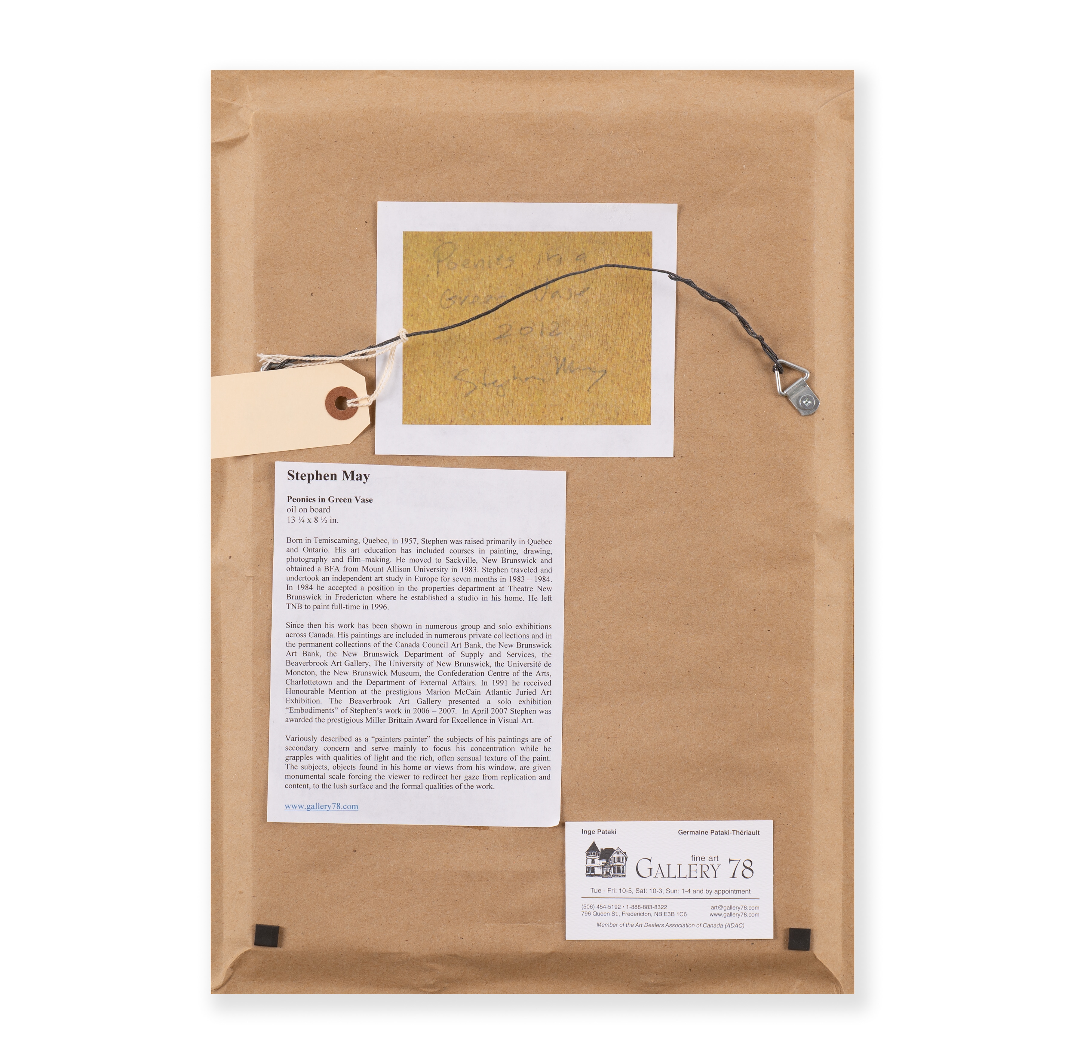 Artwork by Stephen May, Peonies in a Green Vase, Made of oil on board