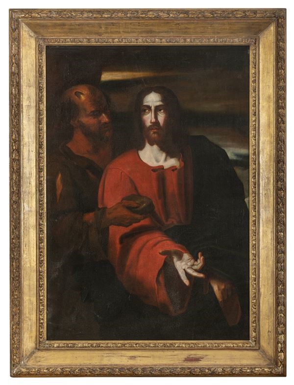 Artwork by Artemisia Gentileschi, DIPINTO LA TENTAZIONE DI CRISTO DI ARTEMISIA GENTILESCHI, Made of oil on canvas