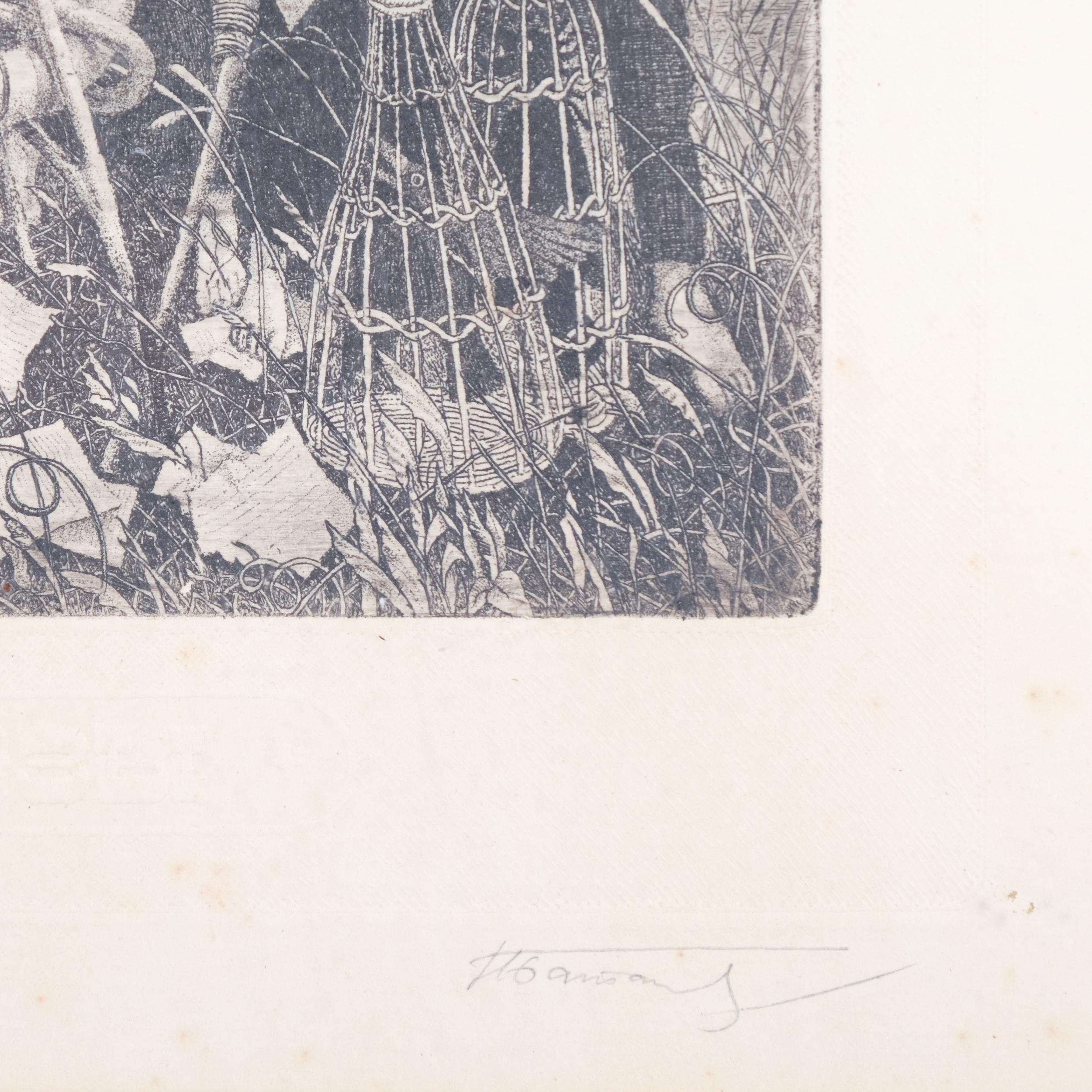 Artwork by Nikolai Nikolaevich Baskakov, "vurtuosi" etching of musician, Made of etching