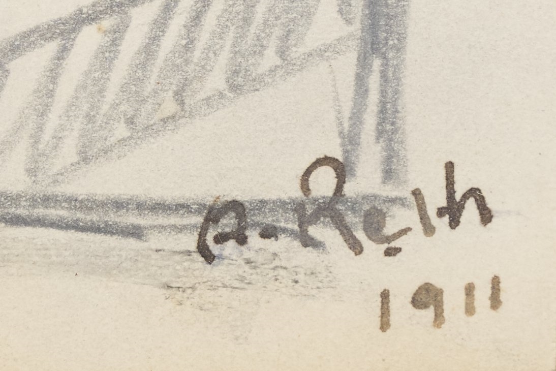 Artwork by Alfred Reth, Paysages et figures, c, Made of crayon