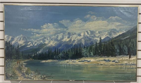 L) Acrylic Painting Of Hikers By An Alpine Lake - Martin Shallenberger