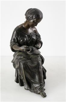 Antique Bronze Sculpture of Seated Woman - Louis-Francois Hurel