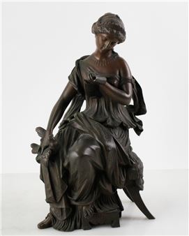 Patinated Bronze Sculpture of Seated Woman - Louis Charles Hippolyte Buhot