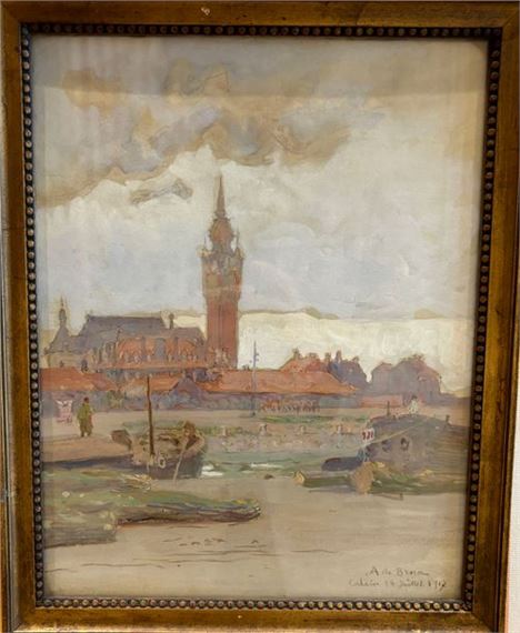 View of Calais and its belfry by Alexis De Broca, dated 1917