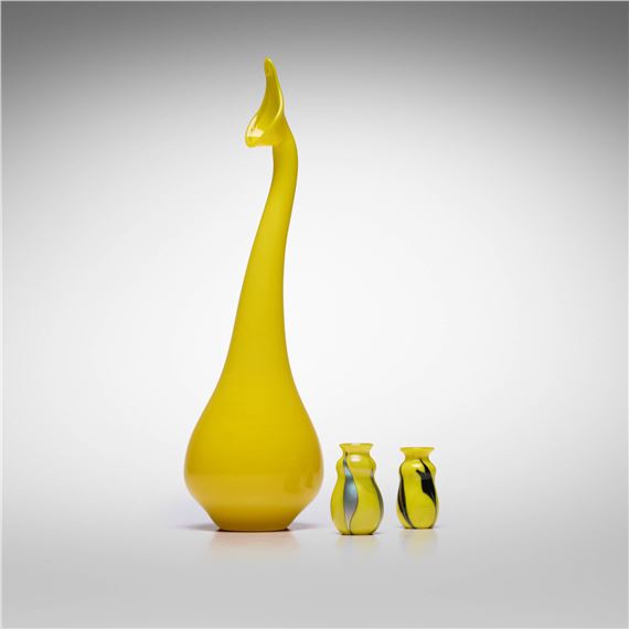 Collection of three Mandarin Yellow vases by Charles Lotton, 1999