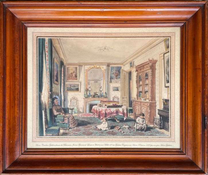 Artwork by Henri Giddens, Marie-Caroline GUERRAND and her children, Made of Watercolor and gouache