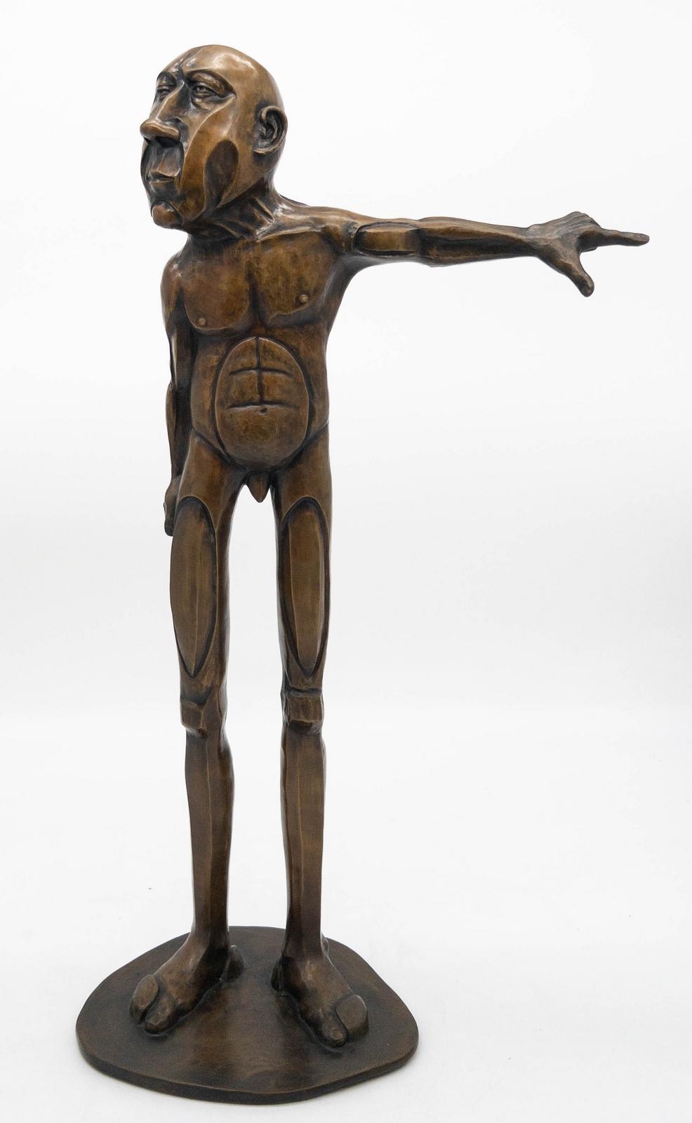 Artwork by Ricci, Brutalist Nude Bronze of Pointing Man, Made of Bronze