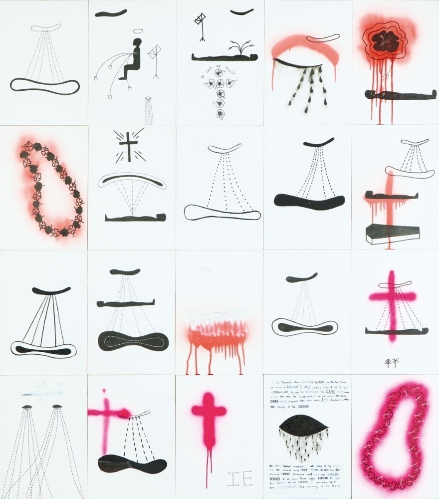 Artwork by Lonnie Hutchinson, Tribute to Iosefa Enari, Made of ink, pastel, acrylic, oil and spray paint on paper on board