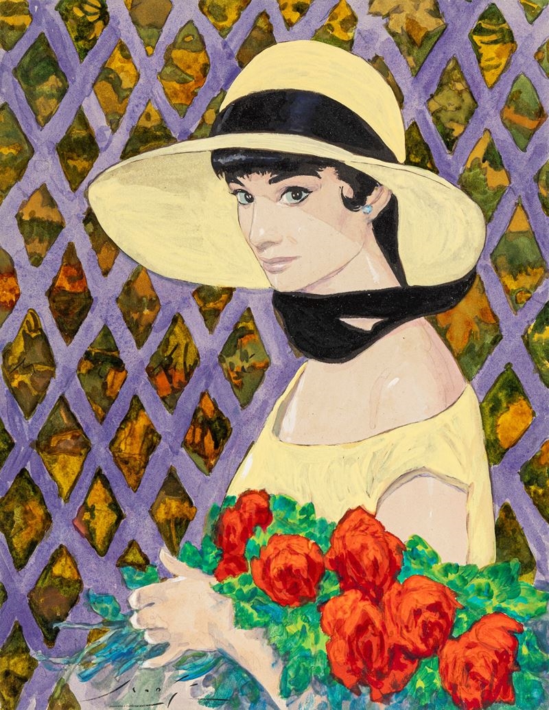 Artwork by Gradimir Smudja, Audrey Hepburn , 2000s, Made of watercolor and tempera on thin cardboard
