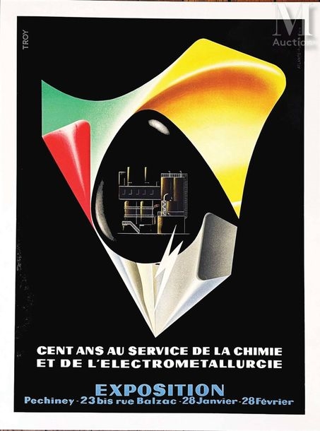 Artwork by Troy, Pechiney Cent Ans Au Service de La Chimie et de L'Electromét - Lot 1503, Made of Vintage Poster on Linnen