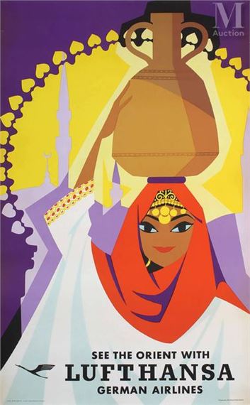 See the Orient With Lufthansa Germain Airlines - Lot 110 by Walter Rau, Printed 1956