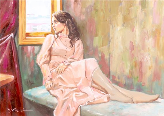 SEATED LADY LOOKING OUT THE WINDOW by Danie Cronje