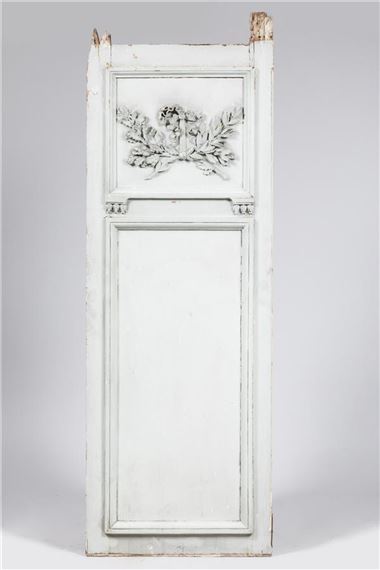 Paire d'ELEMENTS de BOISERIE en bois sculpté et relaqué à décor de larges moulures rectangulaires