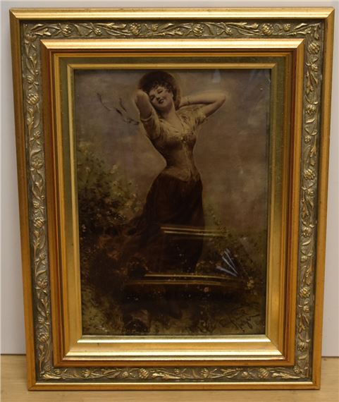 A 'crystoluem' coloured Albumen print depicting a joyful young woman - Emanuel Spitzer