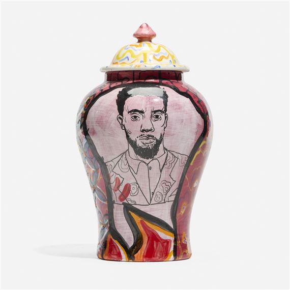 Chadwick Boseman lidded vessel by Roberto Lugo, 2020
