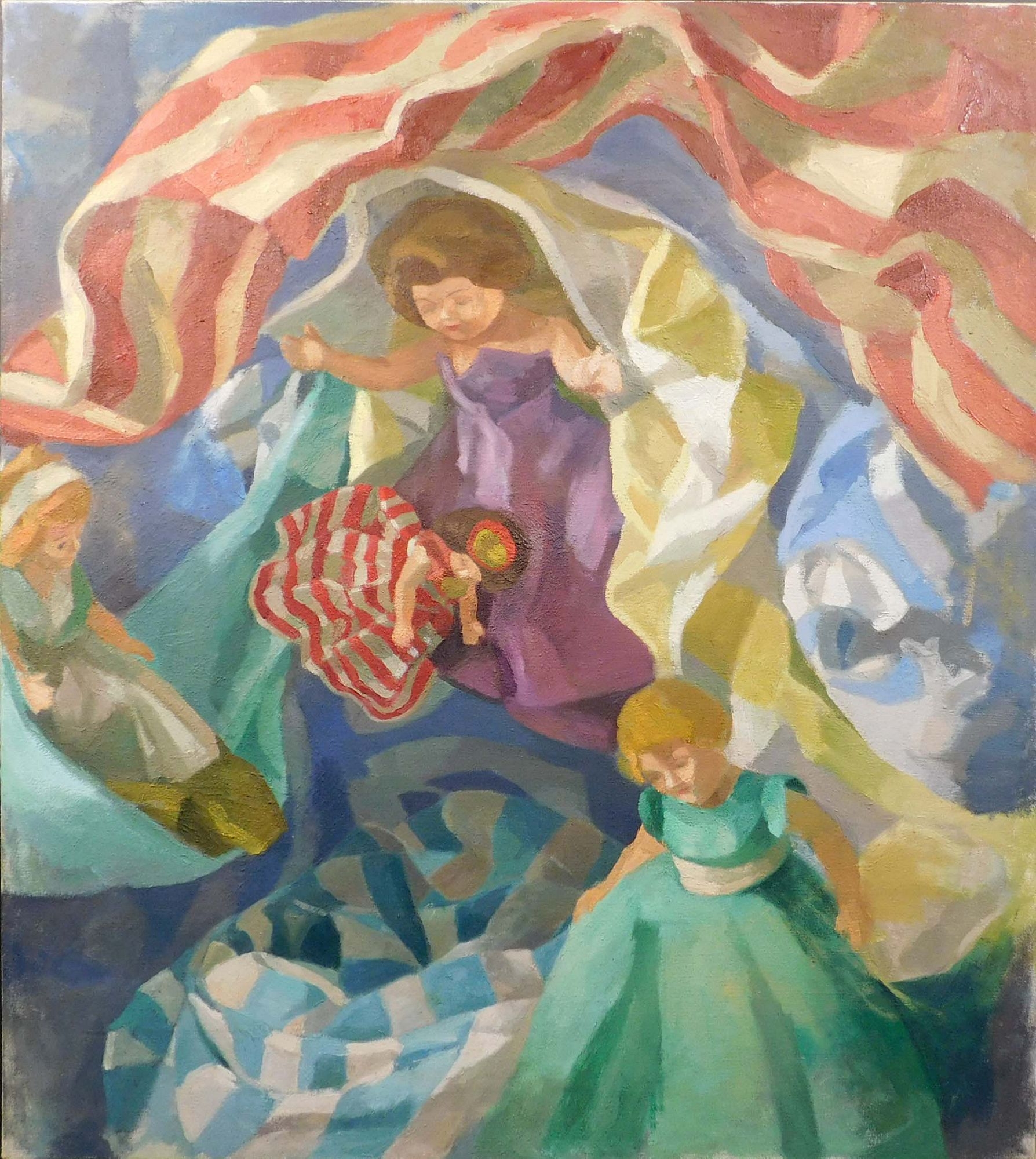 Artwork by A. Grosman, Doll and Textiles Still Life, Made of Oil on canvas