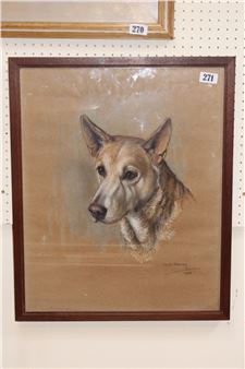 Framed pastel of a Dog signed Hesta Warren dated - Hesta Warren