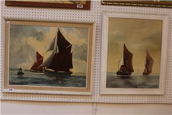 Framed Acrylic on board of fishing boats by Roger Finch and - Roger Finch