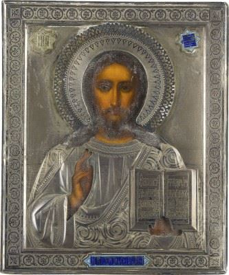 IKONE MIT CHRISTUS PANTOKRATOR MIT CHAMPLEVÉ-EMAIL-OKLAD - Nikolay Egorovich Grachev