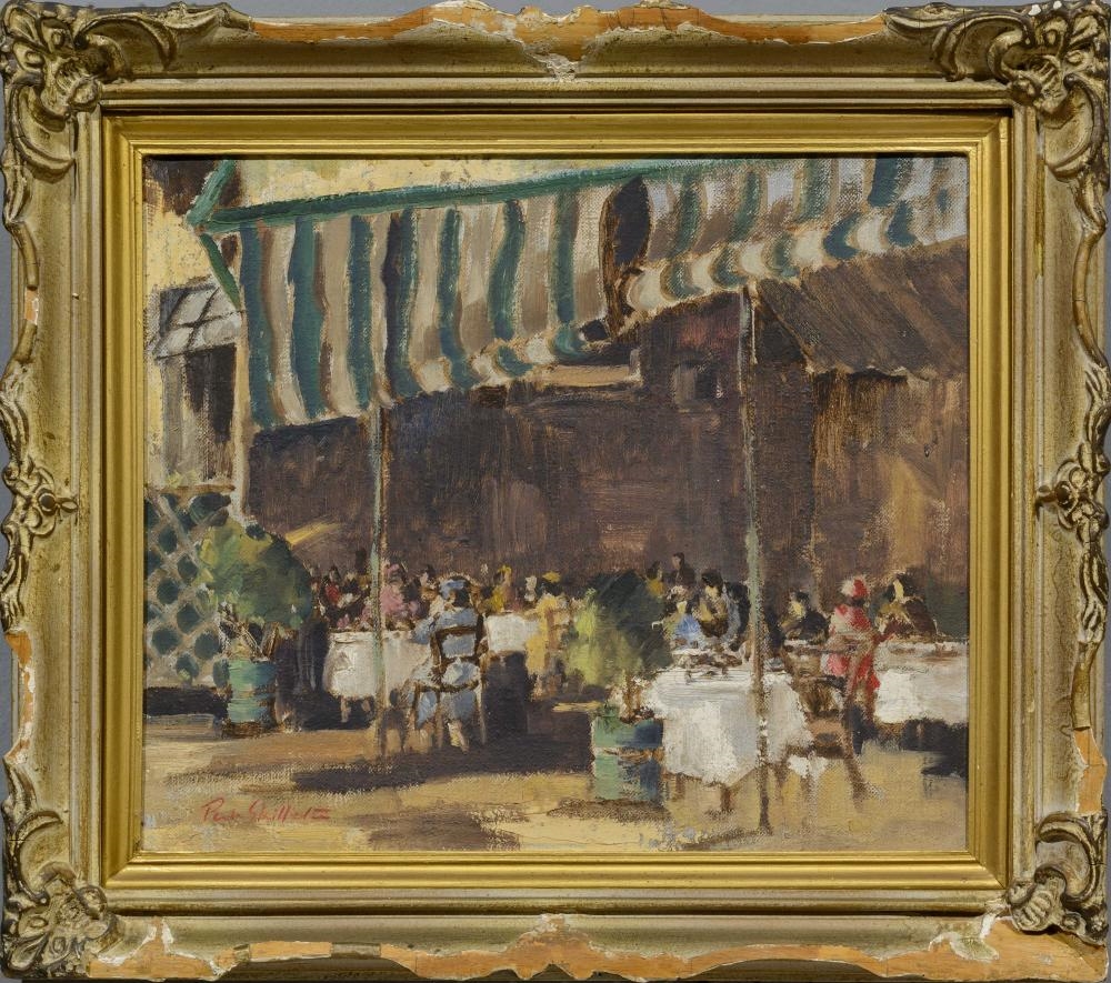 Artwork by Pat Skilleter, Cafe Scene, Made of Oil